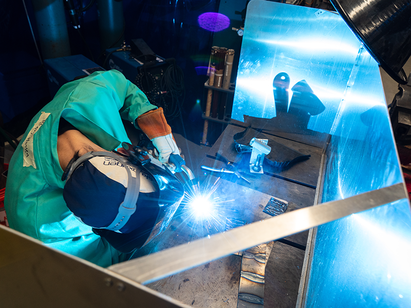 Student using a machine