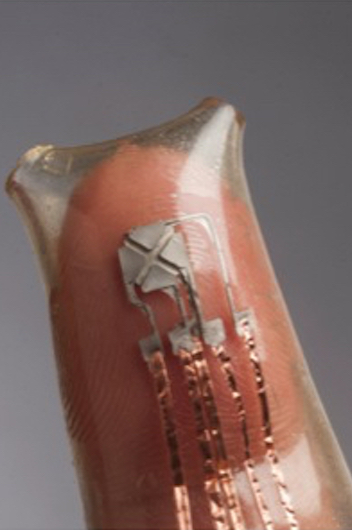 close up of flexible robotics on a finger