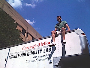 Presto sits on top of the Mobile Air Quality Lab truck.