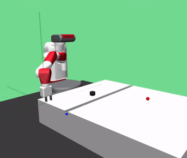 animation of a robotic arm attempting to toss a block