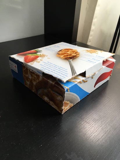 Another packaging project: this closed box is made from a cereal box.