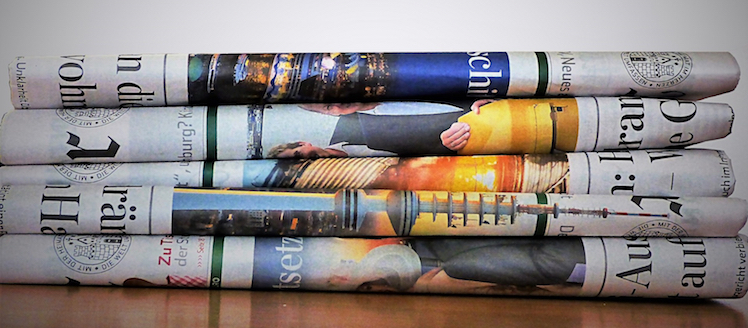 Newspapers in a stack