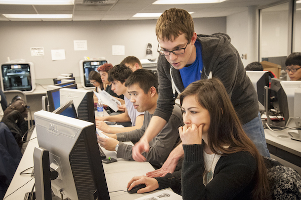 Student in the computer cluster